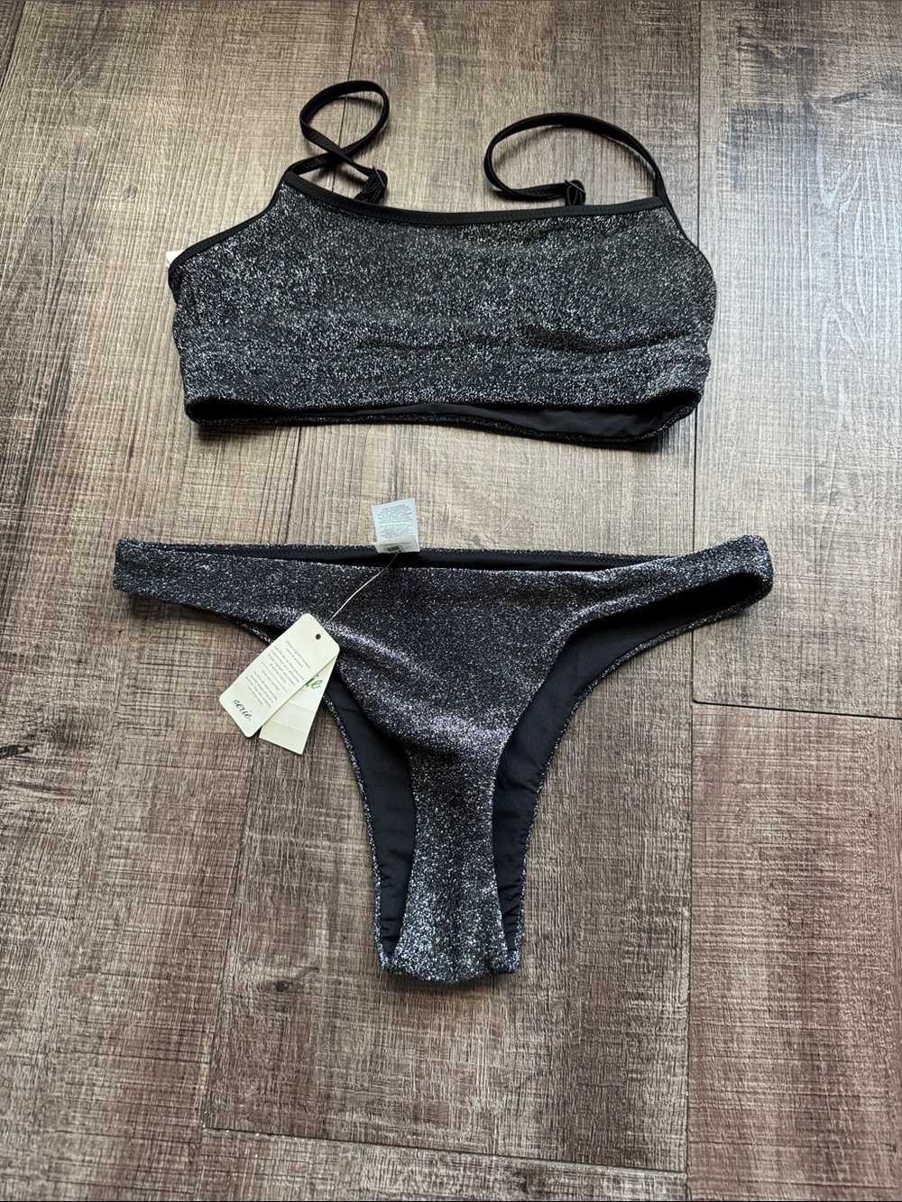 aerie Black Glitter Bikini Set NWT